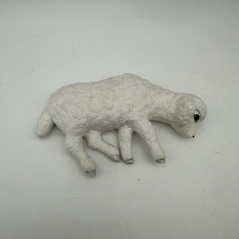 Vintage 1963 Handmade Ceramic Lamb Figurine White Crackle Glaze Wall Hanging 5"